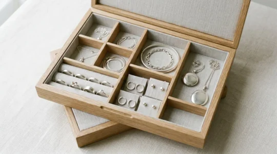 Boîte à bijoux élégante avec compartiments séparés pour la protection de bijoux en argent massif contre l'oxydation