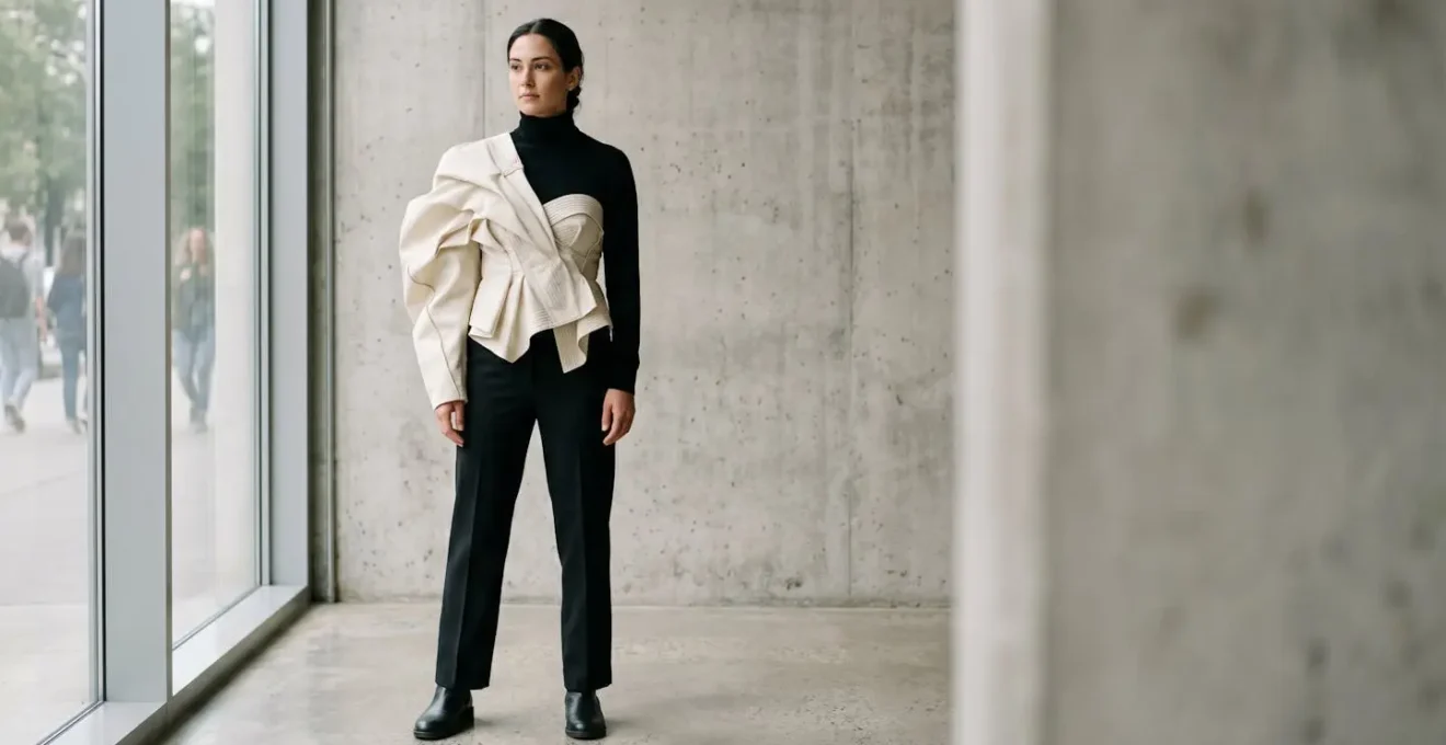 Composition artistique représentant la fusion entre mode avant-gardiste et vie quotidienne
