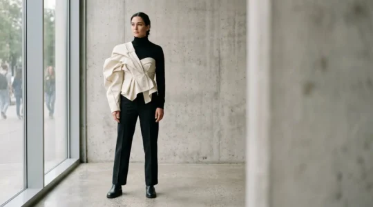 Composition artistique représentant la fusion entre mode avant-gardiste et vie quotidienne