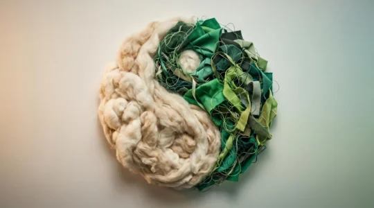 Composition symbolique évoquant l'écoblanchiment dans l'industrie de la mode et de la beauté